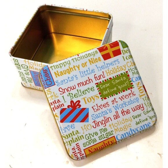 Small Christmas Tin 4x4x2 Goodies Candies Cookies Small Presents *C1 - Picture 3 of 4